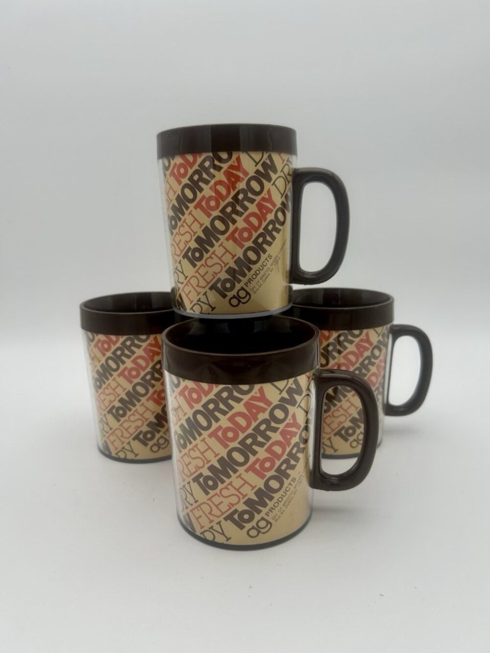 Set of 4 Vintage Fresh Today Dry Tomorrow Thermo Serve Mugs-ag Products